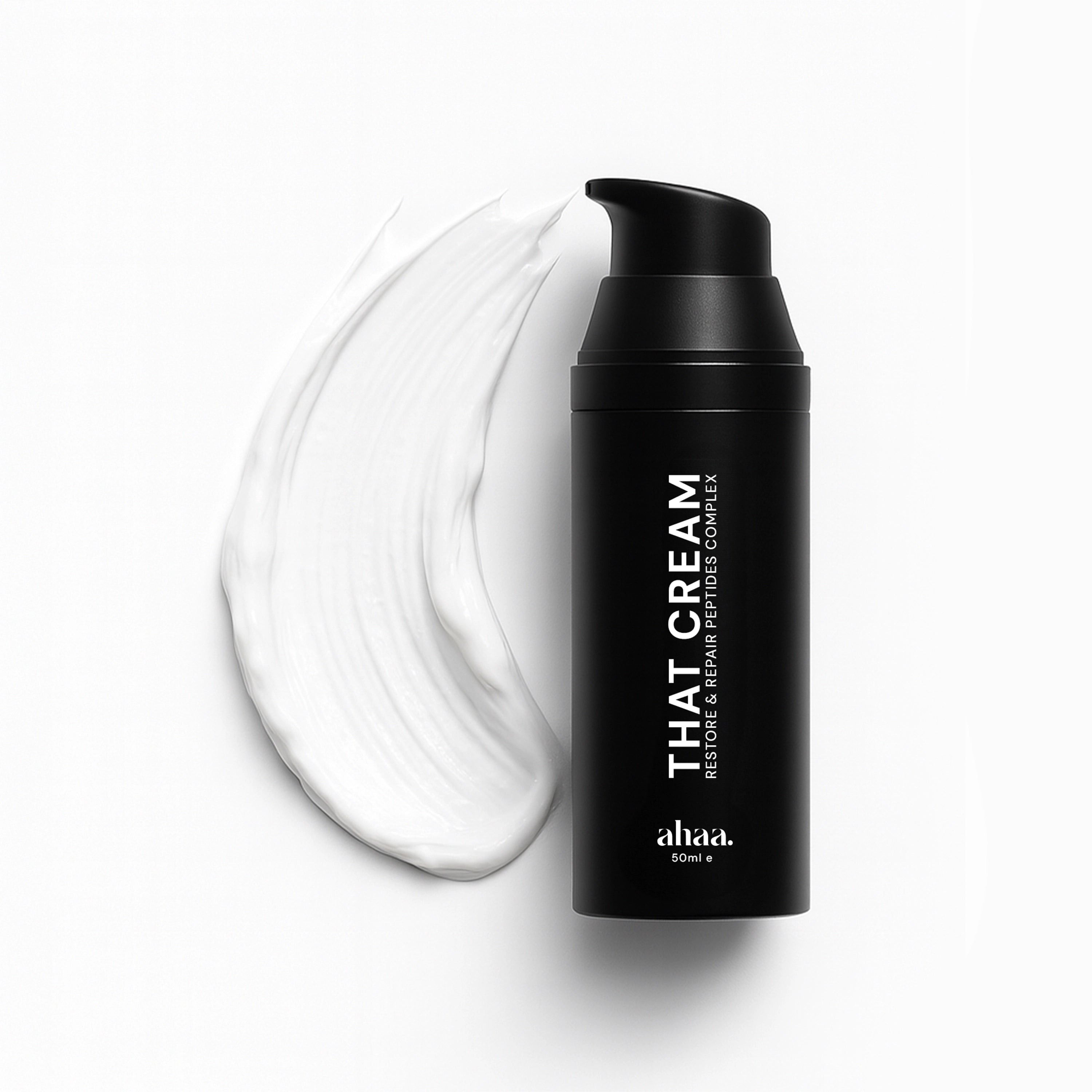 THAT CREAM airless bottle by ahaa skincare with a white cream swatch texture on a light gray background