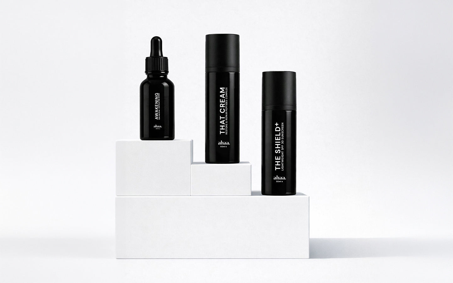 Ahaa Skincare products collection on clean light background